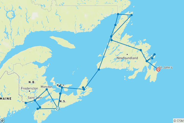 Karte von Große Kanada Ostküsten Erlebnisreise