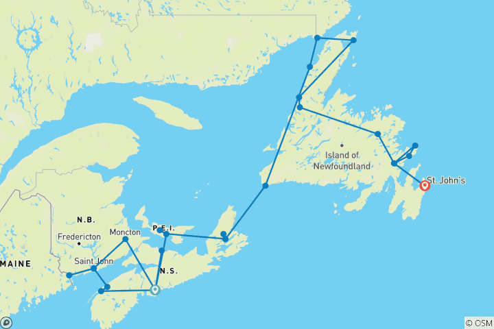 Carte du circuit La grande expérience du Canada atlantique