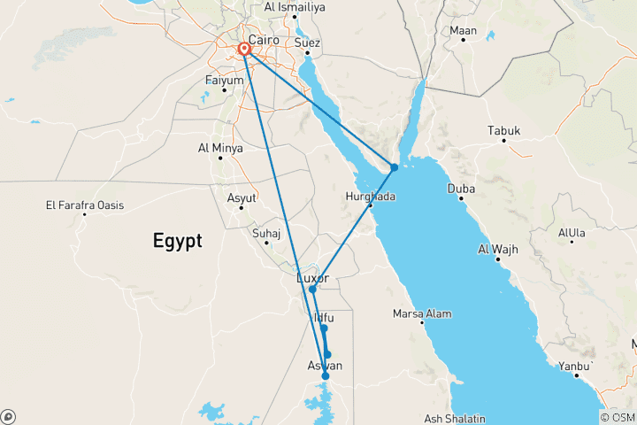 Kaart van 12 Dagen Cairo, Sharm El Sheikh & Nijlcruise met de slaaptrein (8 bestemmingen)