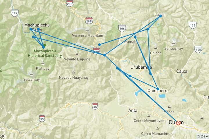 Map of 08 Day: Cultural Tour - Lares Trek & Short Inca Trail