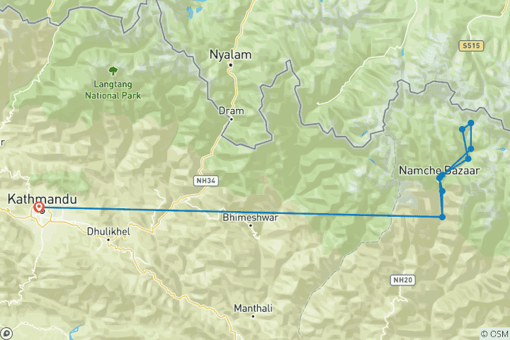 Carte du circuit Trek classique du camp de base de l'Everest - 15 jours