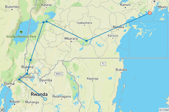 Map of 7 Day Uganda Rwanda Gorilla Trekking & Wildlife Tour