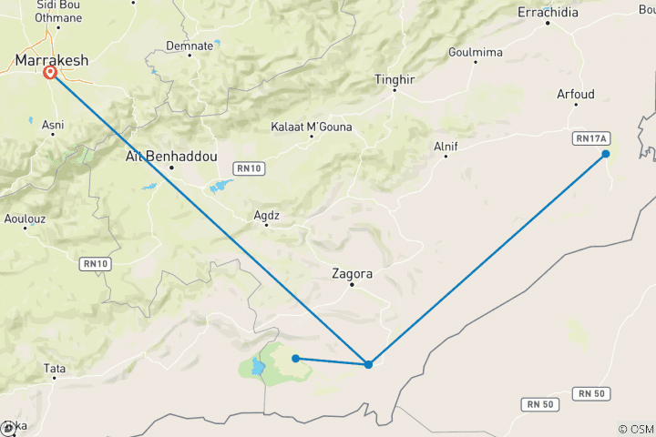 Carte du circuit Trekking au Maroc : Trek de l'Erg Chigaga - 8 jours