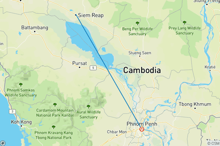 Carte du circuit Meilleur circuit sur mesure pour les familles au Cambodge, voiture privée et départ quotidien