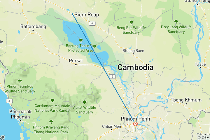 Map of Tailor-Made Best Cambodia Family Tour, Private Car & Daily Start