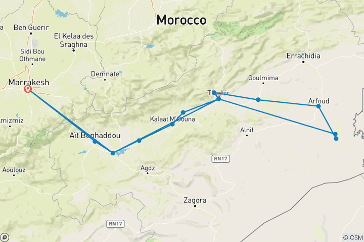 Carte du circuit Circuit de 4 jours dans le désert du Sahara au Maroc au départ de Marrakech