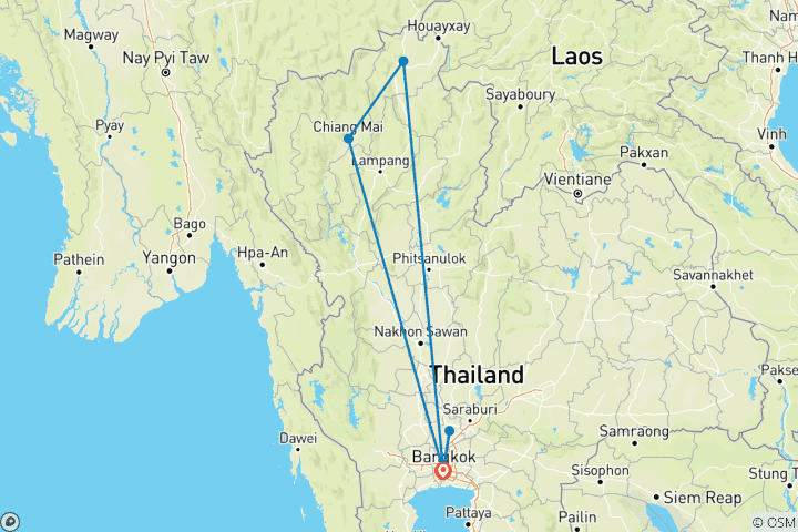 Carte du circuit Circuit culturel sur mesure en Thaïlande, départ quotidien et guide privé