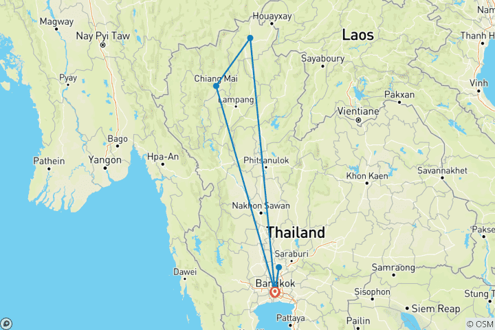 Carte du circuit Circuit culturel sur mesure en Thaïlande, départ quotidien et guide privé