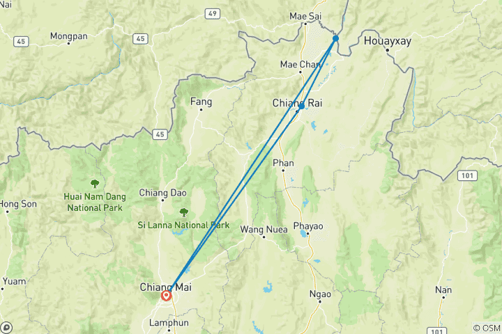 Carte du circuit Circuit familial privé personnalisé dans le nord de la Thaïlande, départ quotidien