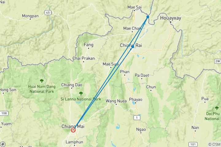 Map of Customized Private Family Tour in Northern Thailand, Daily Depart