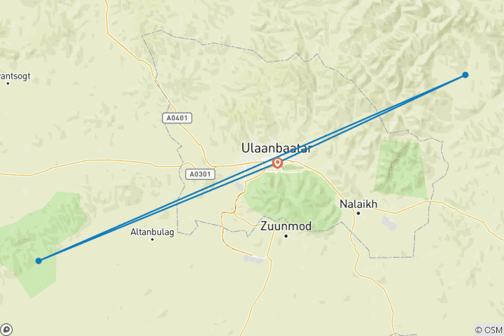 Carte du circuit Voyage personnalisé de 5 jours en famille à Oulan-Bator, avec guide et chauffeur privés