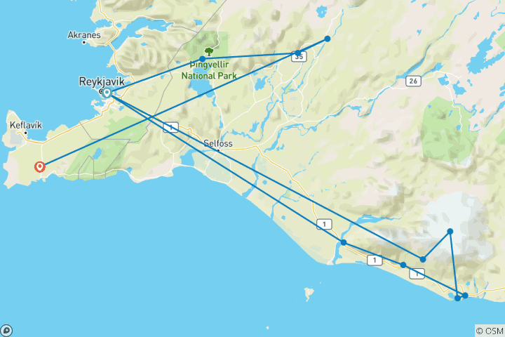 Map of Iceland Winter Holiday Including Blue Lagoon