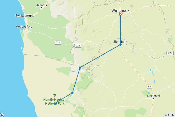 Map of 3 Days Sossusvlei Amazing Red Dunes | Private Guided Lodge