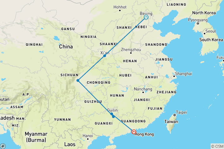 Map of Beijing to Hong Kong Adventure (12 destinations)