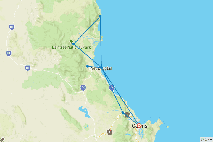 Karte von Queensland Daintree Entdeckungsreise