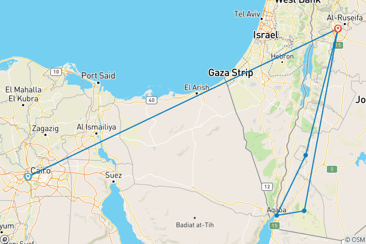 Carte du circuit Égypte et Jordanie classiques
