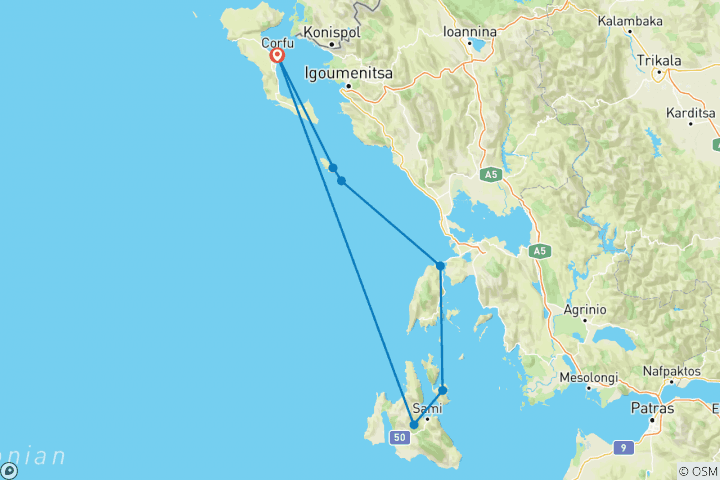 Carte du circuit Aventure de voile en Grèce : De Corfou à Céphalonie