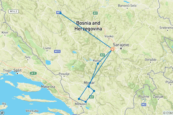 Map of 7 Days Bosnia Discovery Tour