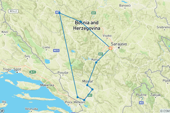 Carte du circuit Circuit de découverte de la Bosnie de 7 jours