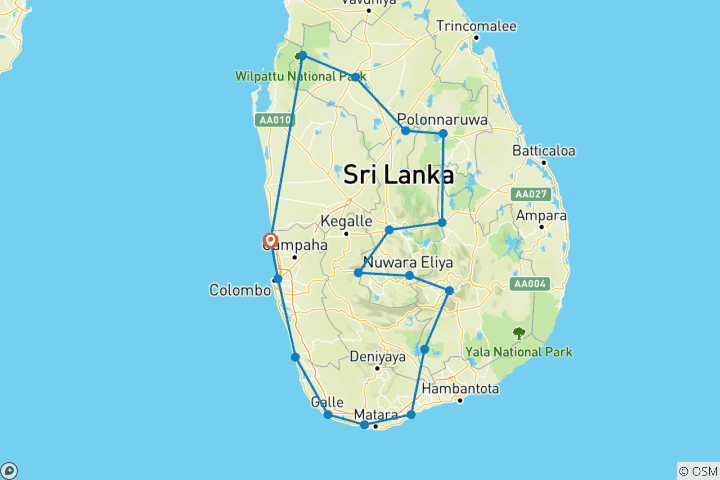 Kaart van Luxueuze privéreis door Sri Lanka