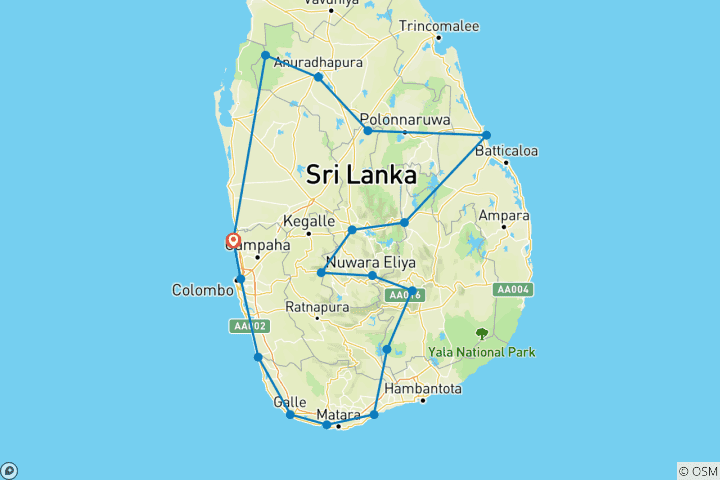 Kaart van Sri Lanka voorbij het spoor