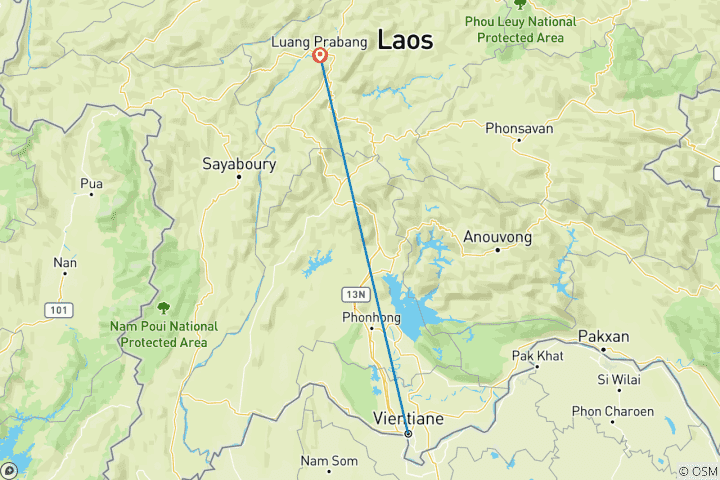Carte du circuit Circuit familial sur mesure de 6 jours au Laos, avec guide privé et départ quotidien