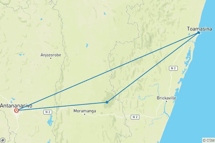 Carte du circuit Madagascar splendide voyage à l'Est