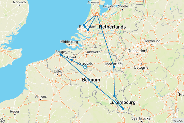 Map of Best of Holland, Belgium and Luxembourg (End Amsterdam, 10 Days)