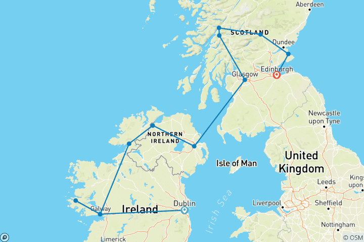 Map of Highlights of Ireland and Scotland (11 Days)