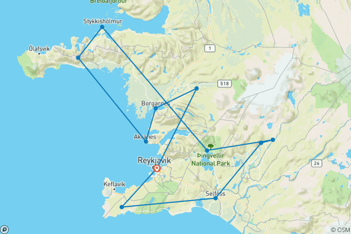 Carte du circuit Points forts de l'Islande