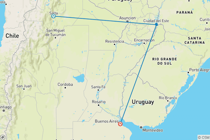 Kaart van Argentinië: Salta, Iguazú & Buenos Aires of vice versa - 8 dagen