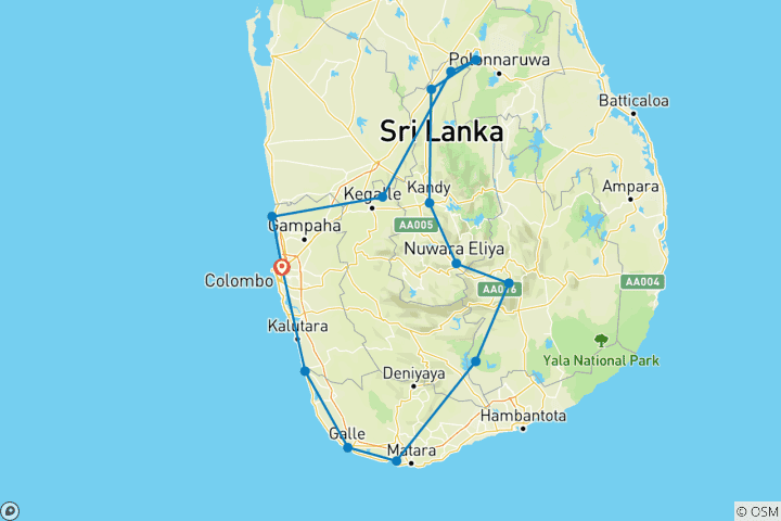 Map of Romance of Honeymoon paradise Sri Lanka 14 Days (Half board basis Luxury 5*) "Winter"