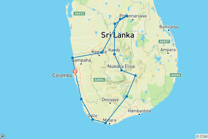 Map of Romance of Honeymoon paradise Sri Lanka 14 Days (Half board basis Luxury 5*) "Winter"