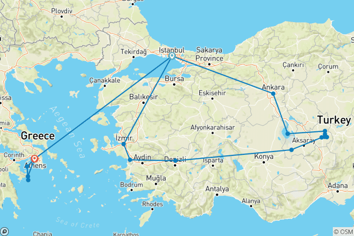 Carte du circuit Saveurs de la Turquie et de la Grèce -III- (petit groupe)