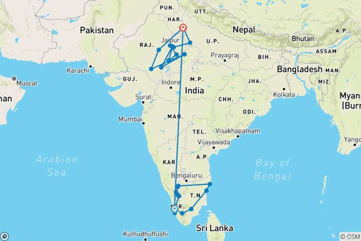 Mapa de India sur y norte
