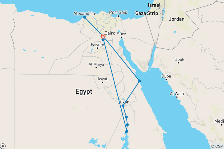 Kaart van 15 Dagen Caïro, Alexandrië, Nijlcruise, Aswan & Hurghada (inclusief Komombo)