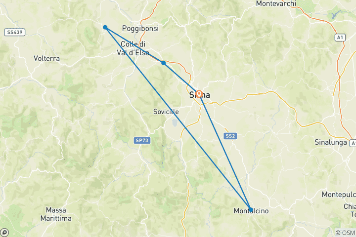Carte du circuit Sienne et le vin