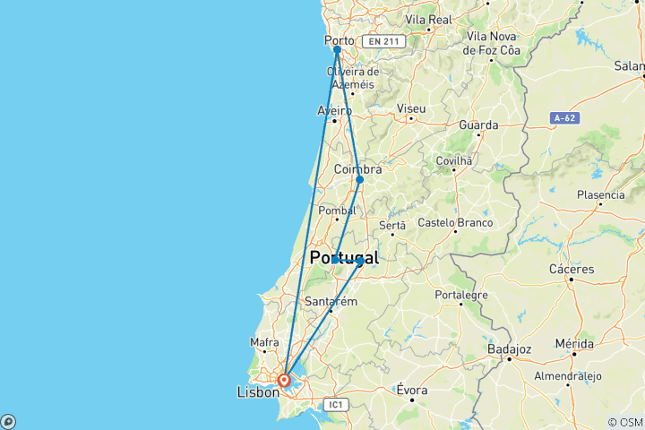 Map of Picturesque Portugal (End Lisbon, 7 Days)