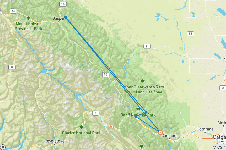 Carte du circuit Athabasca - Lacs Moraine, Louise et Peyto