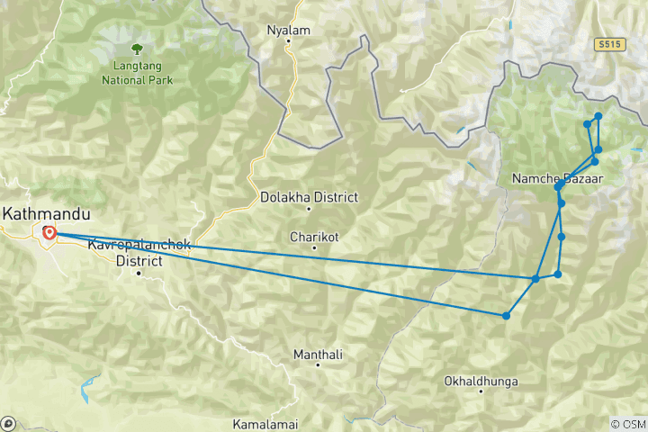 Carte du circuit Trek classique du camp de base de l'Everest - 19 jours