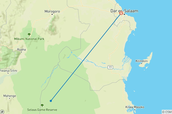 Map of 5 Days Fly In Selous - away from everything and everyone