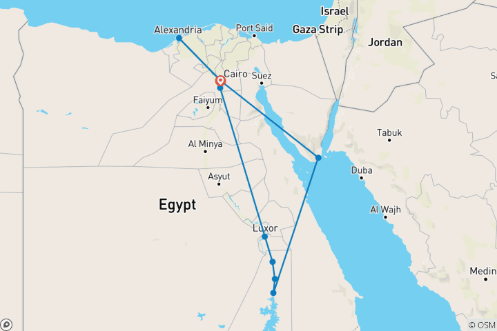 Map of 16 Days Cairo, Alexandria, Nile Cruise and Sharm El Sheikh