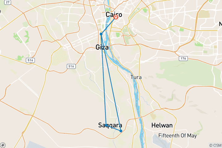 Mapa de 3 días 2 noches visita monumentos de el Cairo