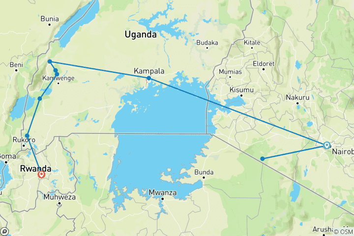 Map of Masai Mara & Gorilla Adventure