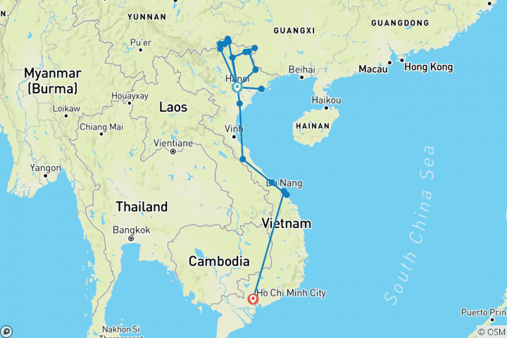 Map of 22 Days from Top Notch North to South of Vietnam