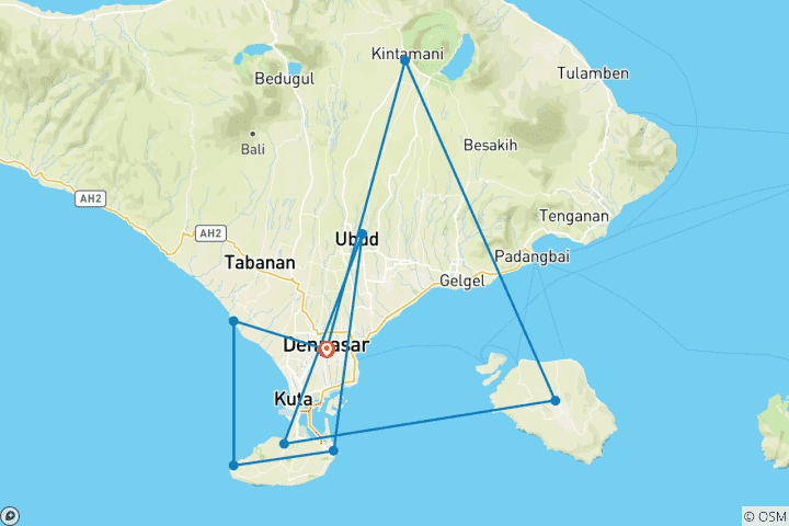 Map of 7 Days Explore Bali and Nusa Penida