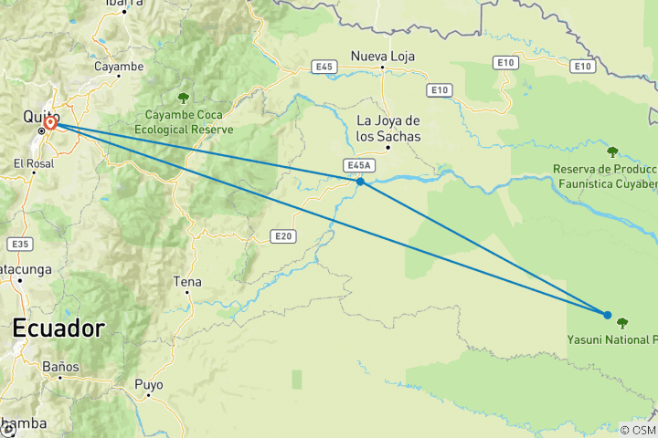 Map of Unique Amazon Sustaintable Comunities Encounter in Ecuador with meals included!