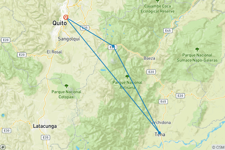 Mapa de Excursión de 4 días a Ecuador para acampar y remar por la selva