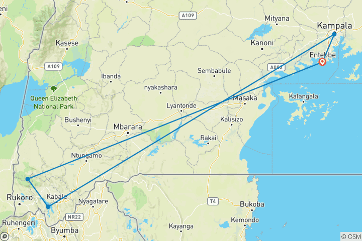 Carte du circuit 3 jours de Trekking en Ouganda pour observer les gorilles et se détendre au lac Bunyonyi