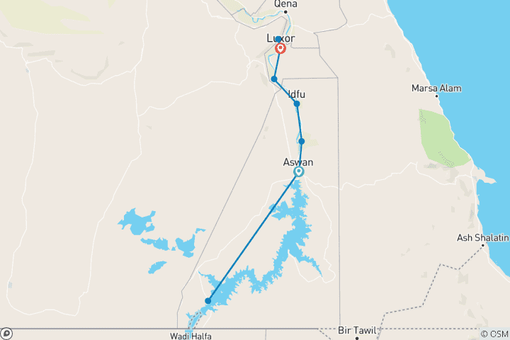 Map of 4-Days 3-Nights Cruise From Aswan To Luxor Including Abu Simbel and Hot Air Balloon